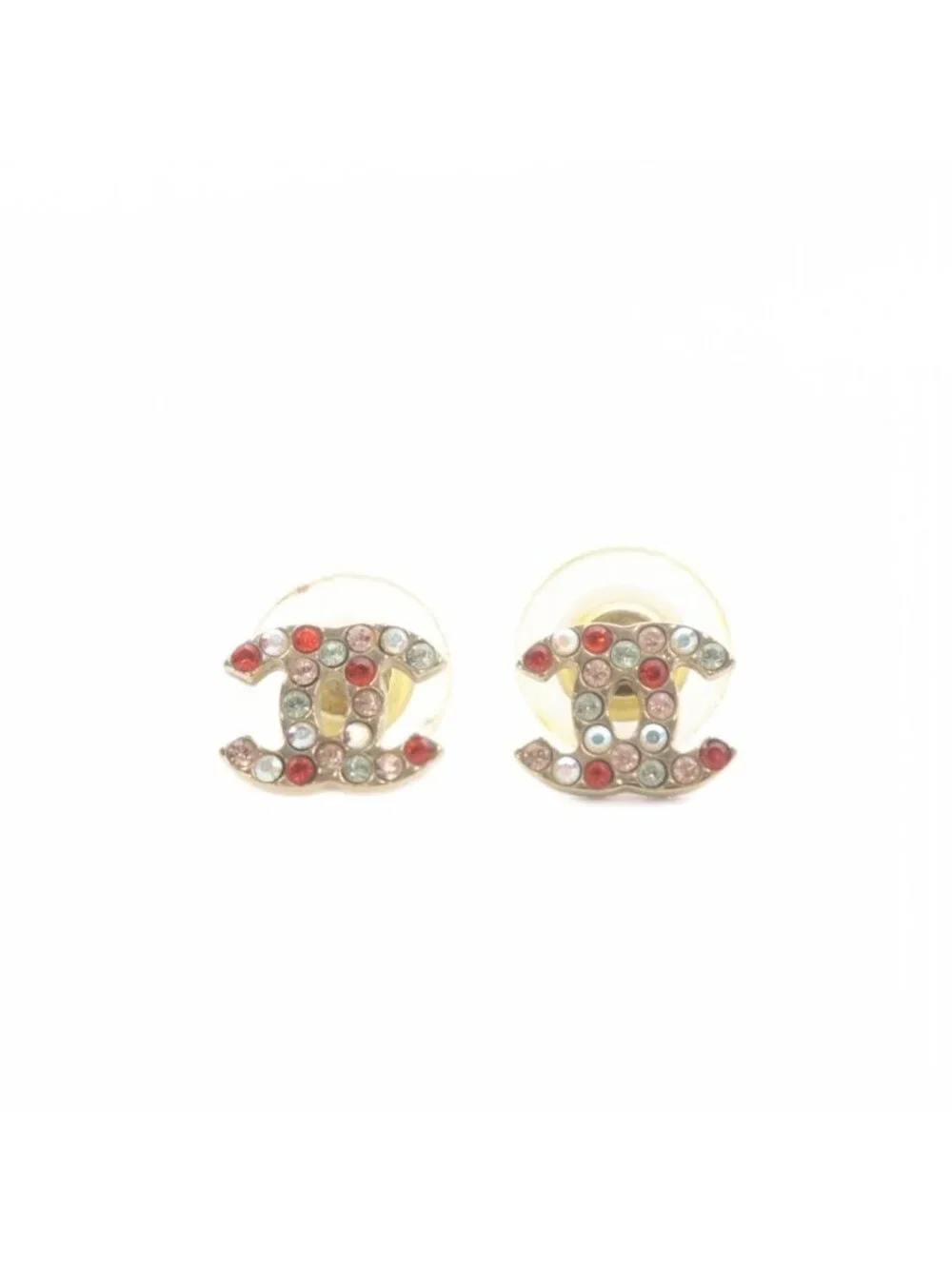 Chanel Rhinestone CC Logo Earrings Gold